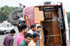 Kasargod: Driver dead as Fish laden truck overturns on Chandragiri bridge